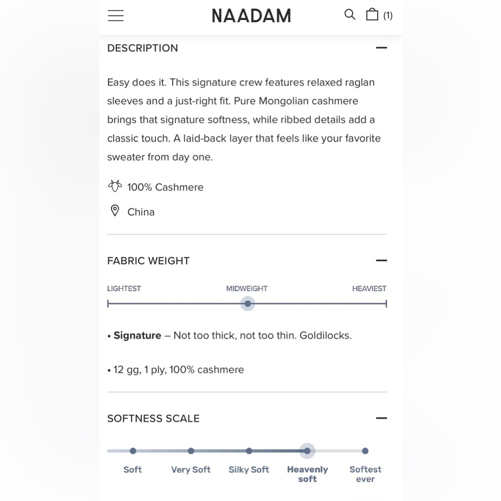 Naadam Signature Cashmere Raglan Crewneck Sweater, Size Small - Picture 10 of 11